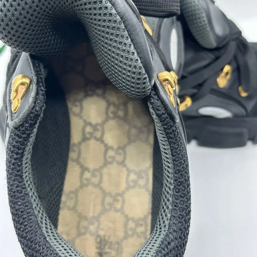 GUCCI Flashtrek Sega Chunky Sneaker Hiking Leather Black Sz 10.5